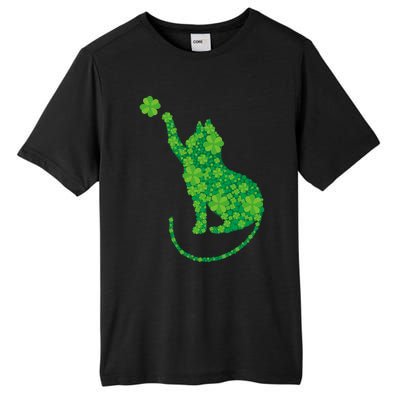 Green Cat Silhouette Shamrocks St Patricks Day Gift Tall Fusion ChromaSoft Performance T-Shirt