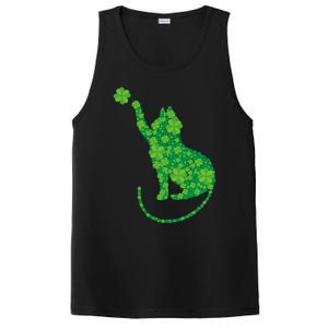 Green Cat Silhouette Shamrocks St Patricks Day Gift PosiCharge Competitor Tank