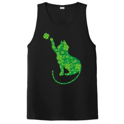 Green Cat Silhouette Shamrocks St Patricks Day Gift PosiCharge Competitor Tank