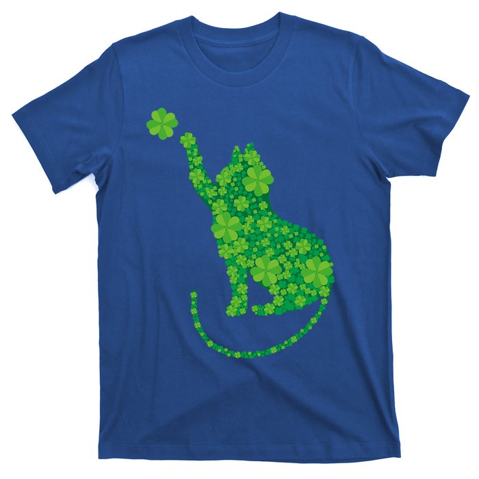 Green Cat Silhouette Shamrocks St Patricks Day Gift T-Shirt