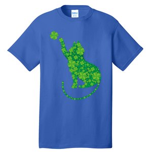 Green Cat Silhouette Shamrocks St Patricks Day Gift Tall T-Shirt