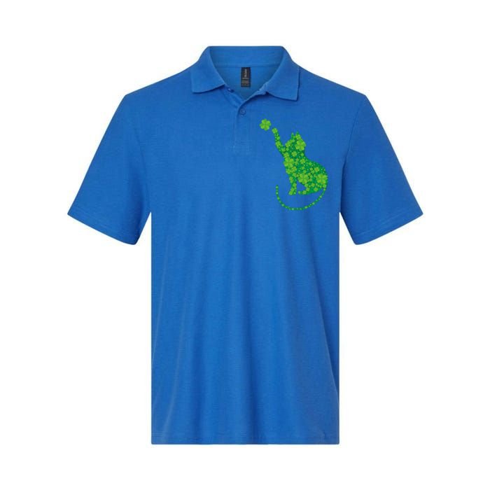 Green Cat Silhouette Shamrocks St Patricks Day Gift Softstyle Adult Sport Polo