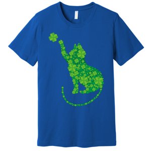 Green Cat Silhouette Shamrocks St Patricks Day Gift Premium T-Shirt