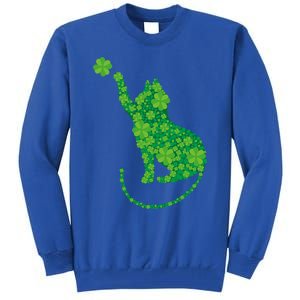 Green Cat Silhouette Shamrocks St Patricks Day Gift Tall Sweatshirt