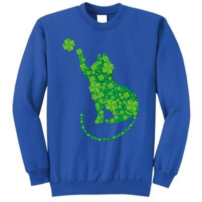 Green Cat Silhouette Shamrocks St Patricks Day Gift Tall Sweatshirt