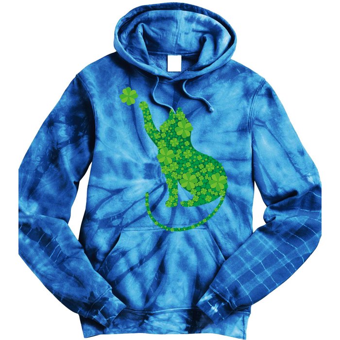 Green Cat Silhouette Shamrocks St Patricks Day Gift Tie Dye Hoodie