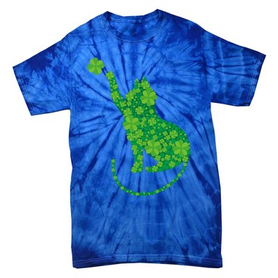 Green Cat Silhouette Shamrocks St Patricks Day Gift Tie-Dye T-Shirt