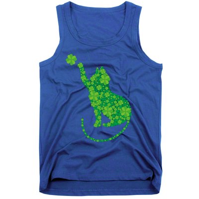 Green Cat Silhouette Shamrocks St Patricks Day Gift Tank Top