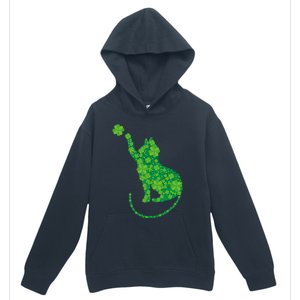 Green Cat Silhouette Shamrocks St Patricks Day Gift Urban Pullover Hoodie