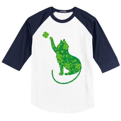 Green Cat Silhouette Shamrocks St Patricks Day Gift Baseball Sleeve Shirt