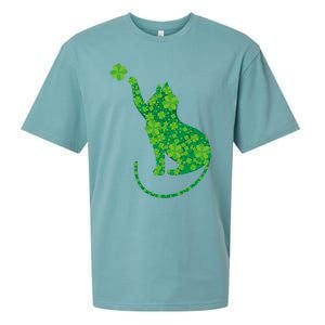 Green Cat Silhouette Shamrocks St Patricks Day Gift Sueded Cloud Jersey T-Shirt