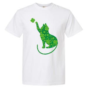 Green Cat Silhouette Shamrocks St Patricks Day Gift Garment-Dyed Heavyweight T-Shirt