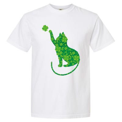 Green Cat Silhouette Shamrocks St Patricks Day Gift Garment-Dyed Heavyweight T-Shirt