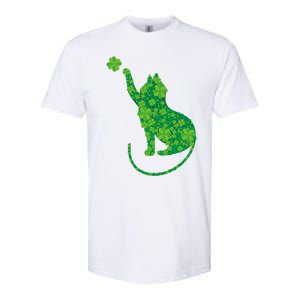 Green Cat Silhouette Shamrocks St Patricks Day Gift Softstyle CVC T-Shirt