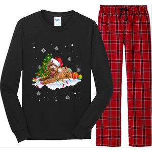 Goldendoodle Christmas Santa Hat Fairy Lights Pajama Funny Gift Long Sleeve Pajama Set