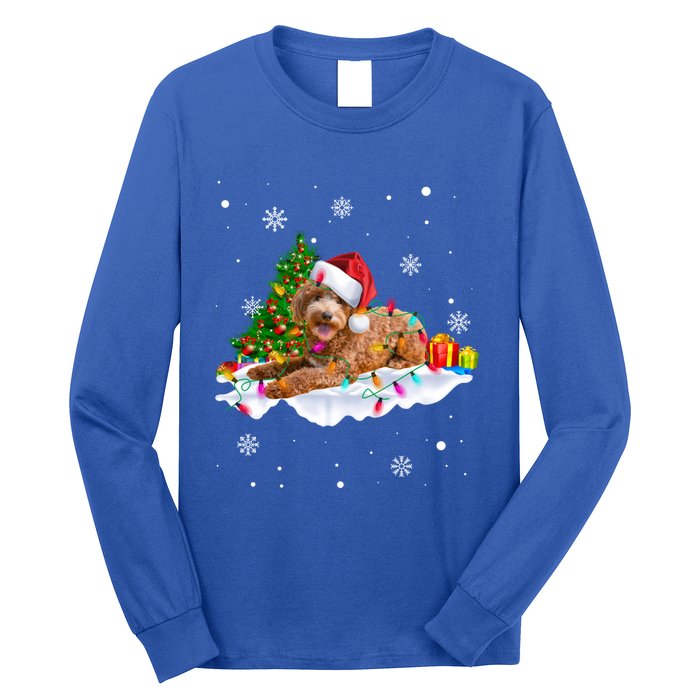 Goldendoodle Christmas Santa Hat Fairy Lights Pajama Funny Gift Long Sleeve Shirt