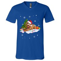 Goldendoodle Christmas Santa Hat Fairy Lights Pajama Funny Gift V-Neck T-Shirt