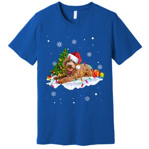 Goldendoodle Christmas Santa Hat Fairy Lights Pajama Funny Gift Premium T-Shirt