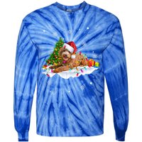 Goldendoodle Christmas Santa Hat Fairy Lights Pajama Funny Gift Tie-Dye Long Sleeve Shirt