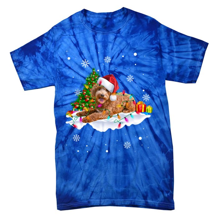 Goldendoodle Christmas Santa Hat Fairy Lights Pajama Funny Gift Tie-Dye T-Shirt