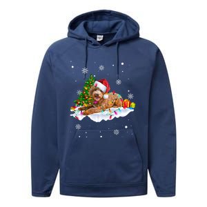 Goldendoodle Christmas Santa Hat Fairy Lights Pajama Funny Gift Performance Fleece Hoodie