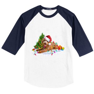 Goldendoodle Christmas Santa Hat Fairy Lights Pajama Funny Gift Baseball Sleeve Shirt