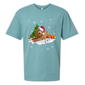 Goldendoodle Christmas Santa Hat Fairy Lights Pajama Funny Gift Sueded Cloud Jersey T-Shirt