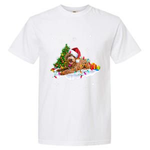 Goldendoodle Christmas Santa Hat Fairy Lights Pajama Funny Gift Garment-Dyed Heavyweight T-Shirt