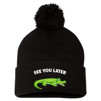 Gator Crocodile See You Later Alligator Pom Pom 12in Knit Beanie