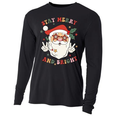 Groovy Christmas Santa Claus Stay Merry And Bright Cooling Performance Long Sleeve Crew