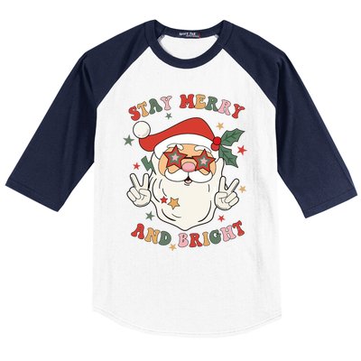 Groovy Christmas Santa Claus Stay Merry And Bright Baseball Sleeve Shirt