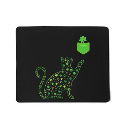 Green Cat Silhouette Shamrocks St Patricks Day Cat Mousepad