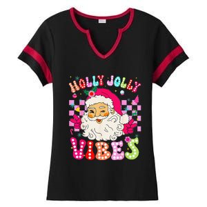 Groovy Cute Santa Claus Christmas Vibes Xmas Ladies Halftime Notch Neck Tee