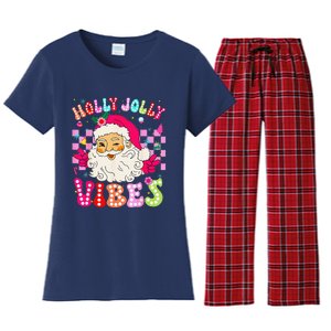 Groovy Cute Santa Claus Christmas Vibes Xmas Women's Flannel Pajama Set