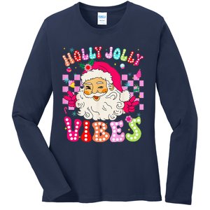 Groovy Cute Santa Claus Christmas Vibes Xmas Ladies Long Sleeve Shirt