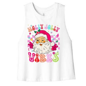 Groovy Cute Santa Claus Christmas Vibes Xmas Women's Racerback Cropped Tank