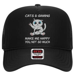 Gaming Cat Sarcastic Cat Lover Video Games Video Gamer High Crown Mesh Back Trucker Hat