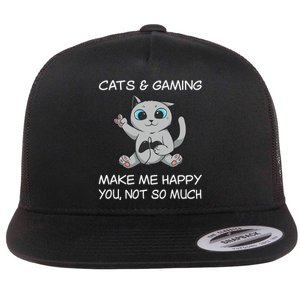 Gaming Cat Sarcastic Cat Lover Video Games Video Gamer Flat Bill Trucker Hat