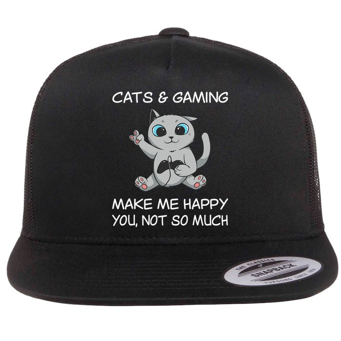 Gaming Cat Sarcastic Cat Lover Video Games Video Gamer Flat Bill Trucker Hat