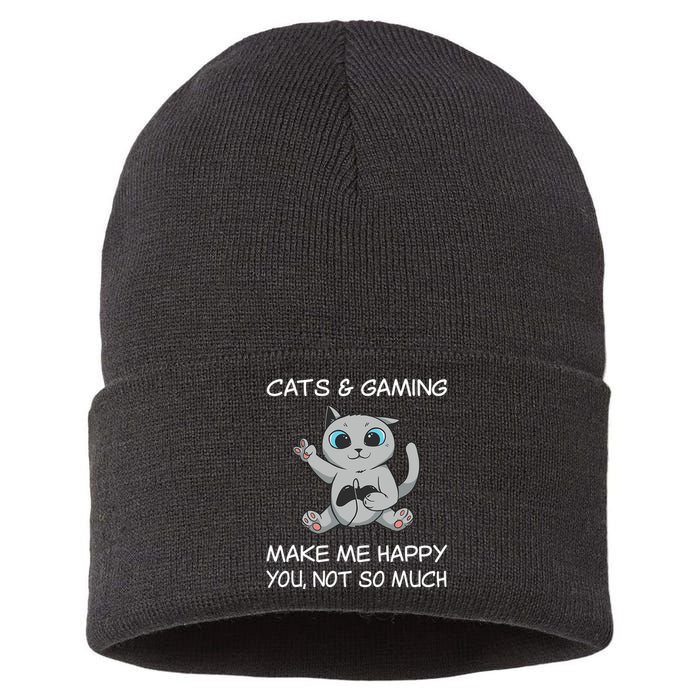 Gaming Cat Sarcastic Cat Lover Video Games Video Gamer Sustainable Knit Beanie