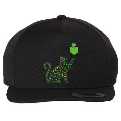 Green Cat Silhouette Shamrocks Wool Snapback Cap