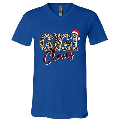 Grandma Christmas Santa Hat Gigi Claus Leopard Buffalo Plaid Gift V-Neck T-Shirt