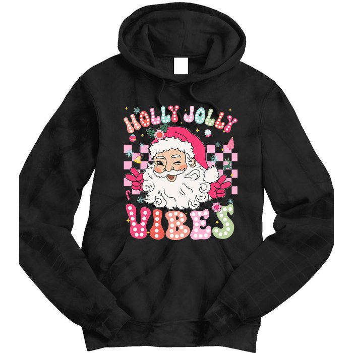 Groovy Cute Santa Claus Christmas Vibes Xmas Tie Dye Hoodie