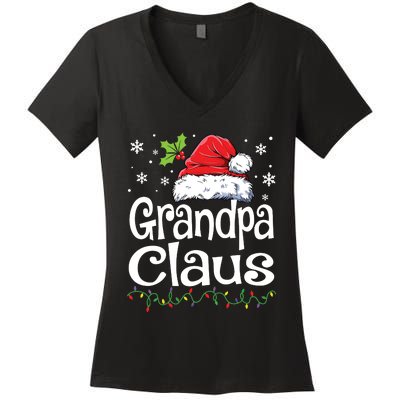 Grandpa Claus Shirts Christmas Lights Pajama Family Matching Women's V-Neck T-Shirt