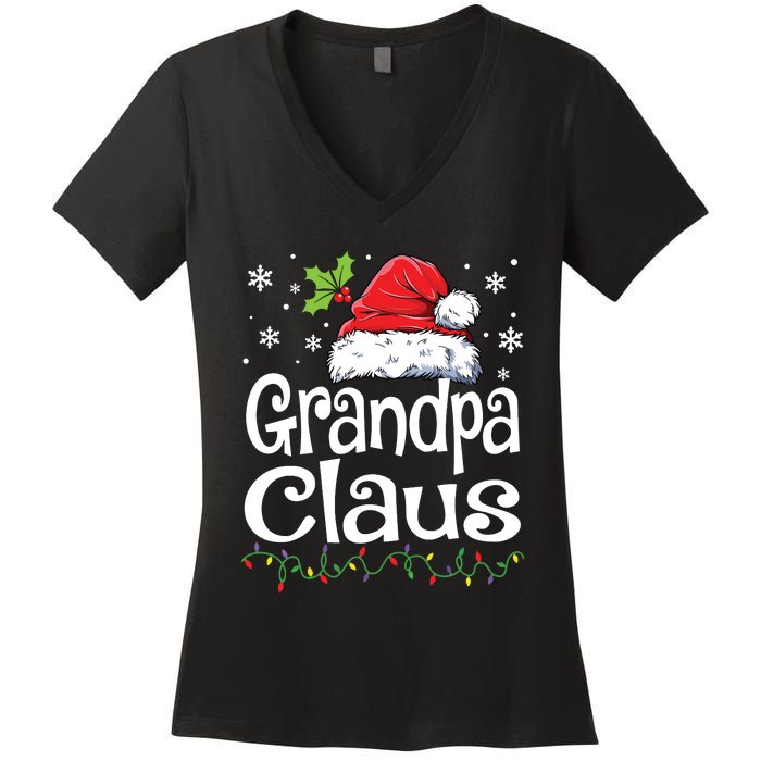 Grandpa Claus Shirts Christmas Lights Pajama Family Matching Women's V-Neck T-Shirt