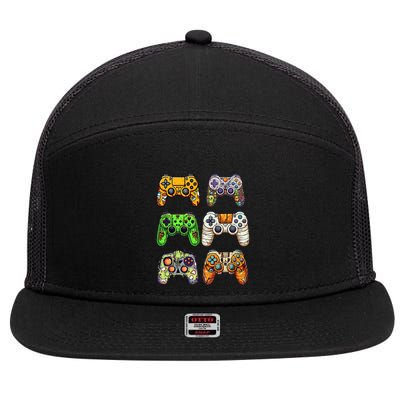 Gaming Controllers Skeleton Zombie Mummy Halloween 7 Panel Mesh Trucker Snapback Hat