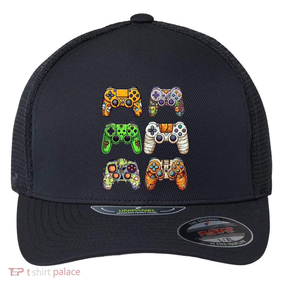 Gaming Controllers Skeleton Zombie Mummy Halloween Flexfit Unipanel Trucker Cap
