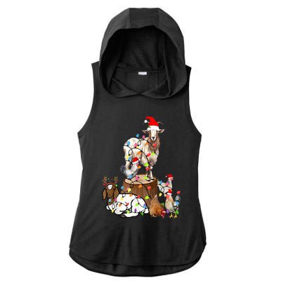 Goat Chicken Santa Hat Reindeer Christmas Lights Farm Animal Ladies PosiCharge Tri-Blend Wicking Draft Hoodie Tank