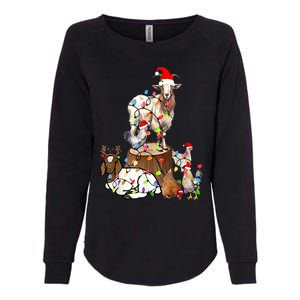 Goat Chicken Santa Hat Reindeer Christmas Lights Farm Animal Womens California Wash Sweatshirt