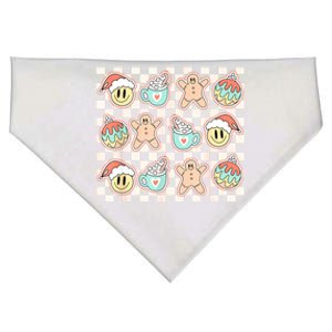 Groovy Christmas Santa Smile Face Cookies Retro Checkered Gift USA-Made Doggie Bandana